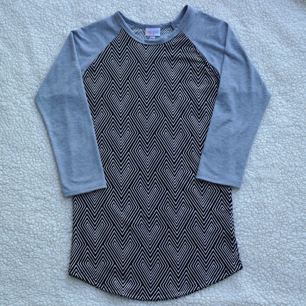 LulaRoe Randy XXS Gray Black Stripe Heart Print